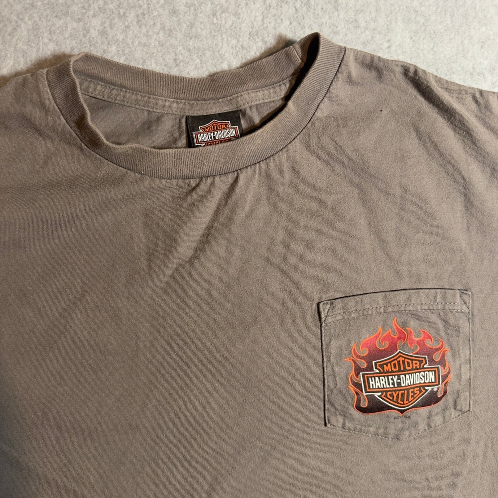 Vintage 2001 Harley Davidson T-Shirt Mens 2XL Gray Pocket Tee Back Logo USA Y2K